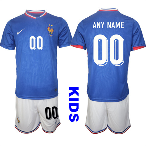 Youth France Custom Any Name And number 2024-25 Home Kids Soccer Suit Jersey
