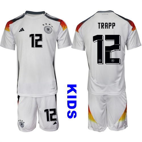 Youth Germany #12 TRAPP 2024-25 Home White Kids Soccer Suit Jersey