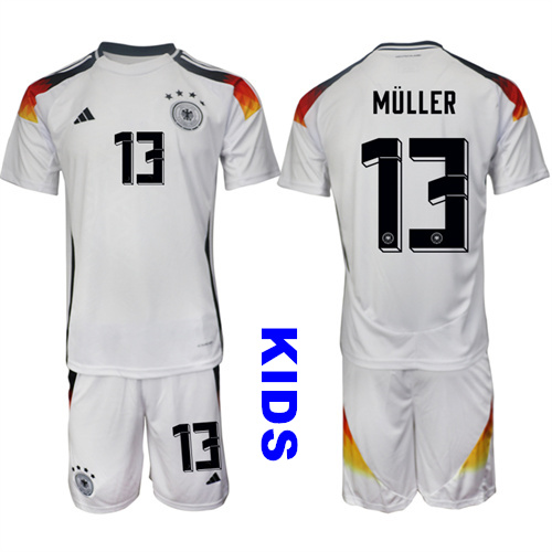 Youth Germany #13 MULLER 2024-25 Home White Kids Soccer Suit Jersey