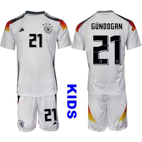 Youth Germany #21 GUNDOGAN 2024-25 Home White Kids Soccer Suit Jersey