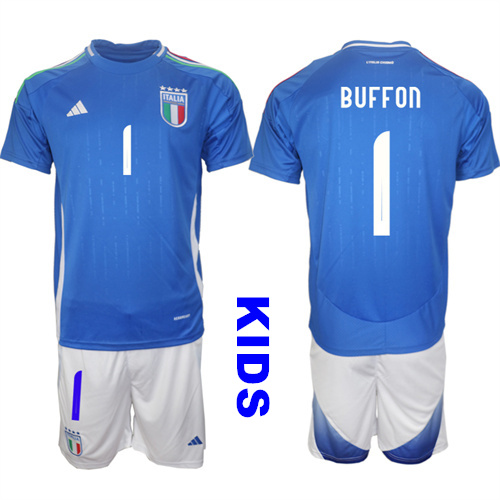 Youth Italy #1 BUFFON 2024-25 Home Kids Soccer Suit Jersey