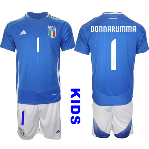 Youth Italy #1 DONNARUMMA 2024-25 Home Kids Soccer Suit Jersey