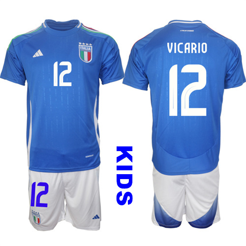 Youth Italy #12 VICARIO 2024-25 Home Kids Soccer Suit Jersey
