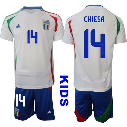 Youth Italy #14 CHIESA 2024-25 Away Kids Soccer Suit Jersey
