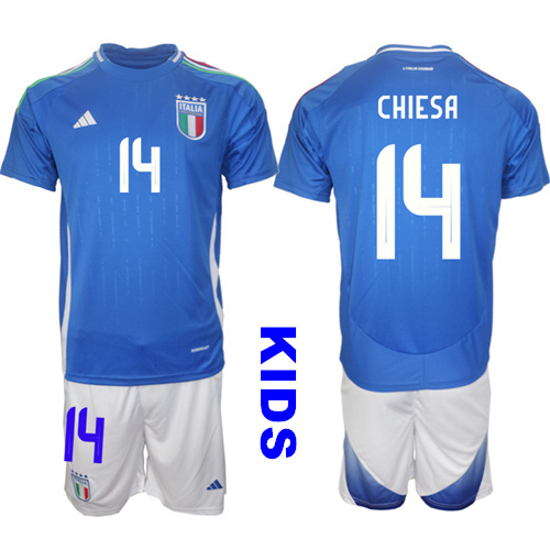 Youth Italy #14 CHIESA 2024-25 Home Kids Soccer Suit Jersey