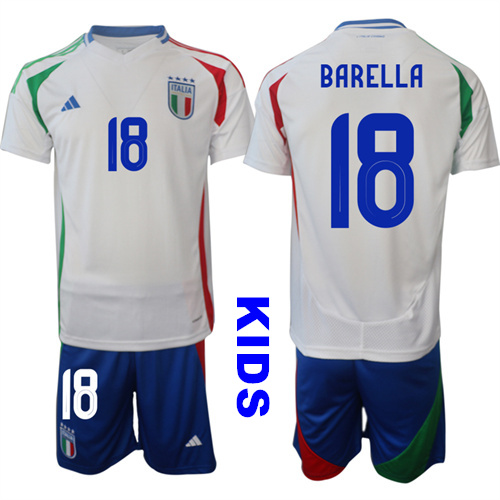 Youth Italy #18 BARELLA 2024-25 Away Kids Soccer Suit Jersey