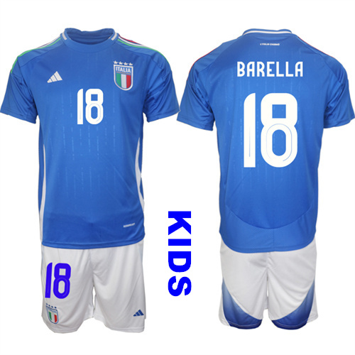 Youth Italy #18 BARELLA 2024-25 Home Kids Soccer Suit Jersey