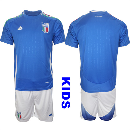 Youth Italy Blank 2024-25 Home Kids Soccer Suit Jersey
