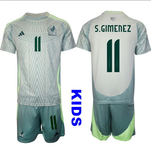 Youth Mexico #11 S.GIMENEZ 2024-25 Away Kids Soccer Suit Jersey