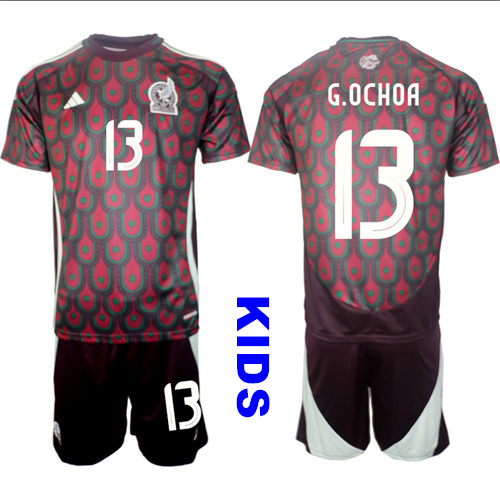 Youth Mexico #13 G.OCHOA 2024-25 Home Kids Soccer Suit Jersey