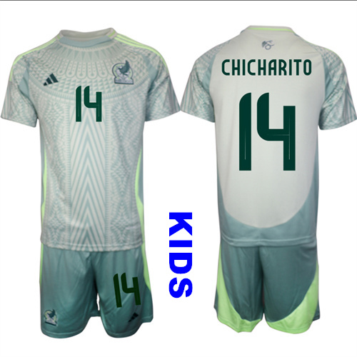 Youth Mexico #14 CHICHARITO 2024-25 Away Kids Soccer Suit Jersey