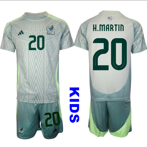 Youth Mexico #20 H.MARTIN 2024-25 Away Kids Soccer Suit Jersey