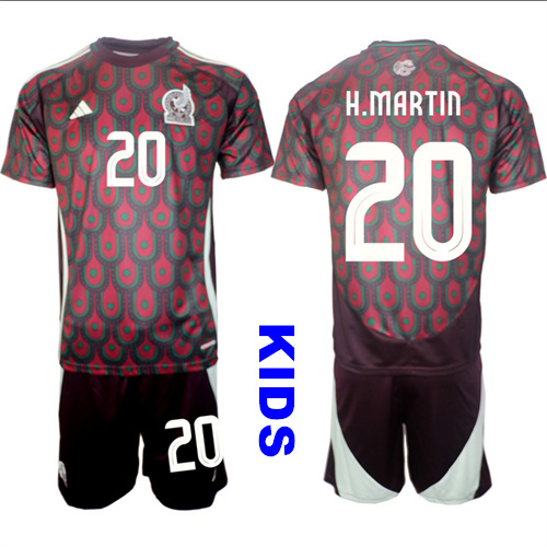 Youth Mexico #20 H.MARTIN 2024-25 Home Kids Soccer Suit Jersey