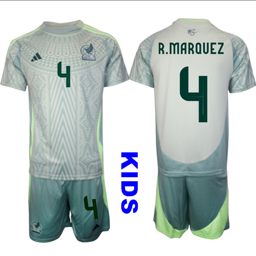 Youth Mexico #4 R.MARQUEZ 2024-25 Away Kids Soccer Suit Jersey