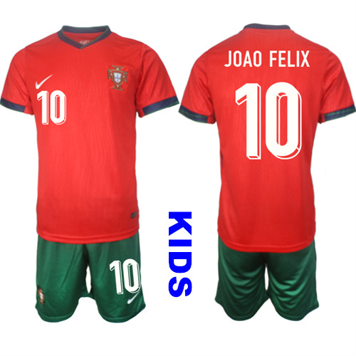Youth Portugal #10 JOAO FELIX 2024-25 Home Kids Soccer Suit Jersey
