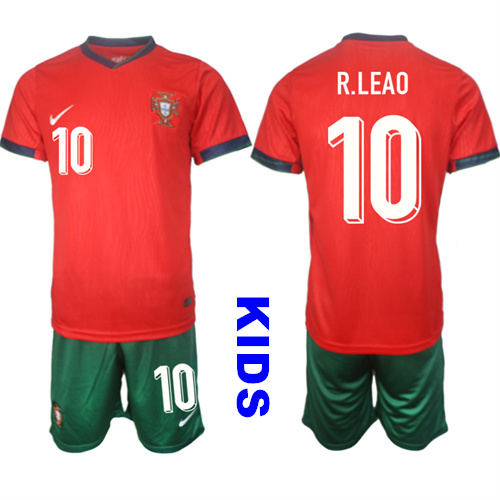 Youth Portugal #10 R.LEAO 2024-25 Home Kids Soccer Suit Jersey