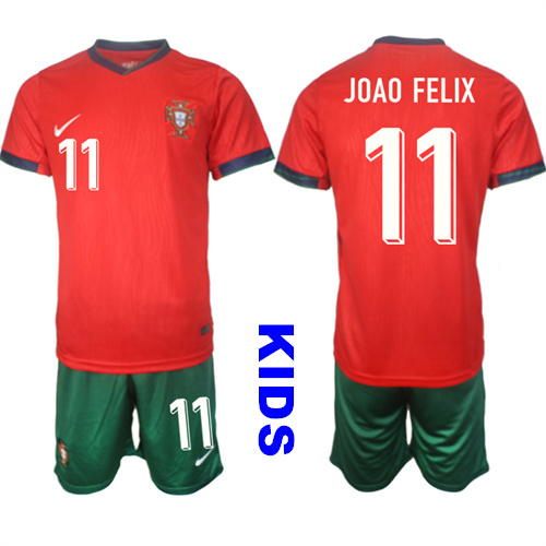 Youth Portugal #11 JOAO FELIX 2024-25 Home Kids Soccer Suit Jersey