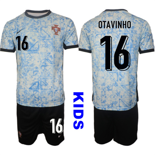 Youth Portugal #16 OTAVINHO 2024-25 Away Kids Soccer Suit Jersey