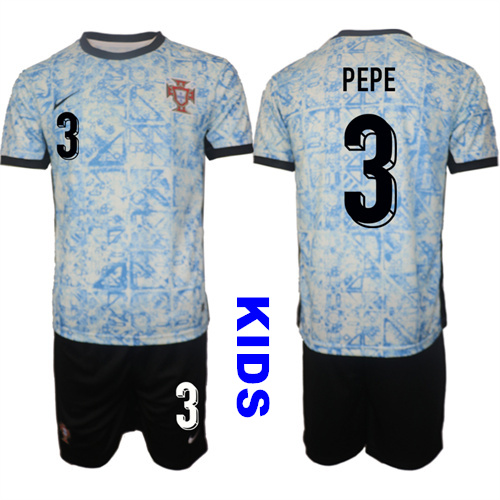 Youth Portugal #3 PEPE 2024-25 Away Kids Soccer Suit Jersey