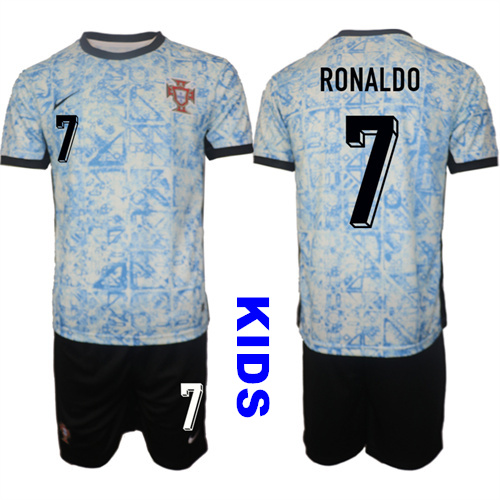 Youth Portugal #7 RONALDO 2024-25 Away Kids Soccer Suit Jersey