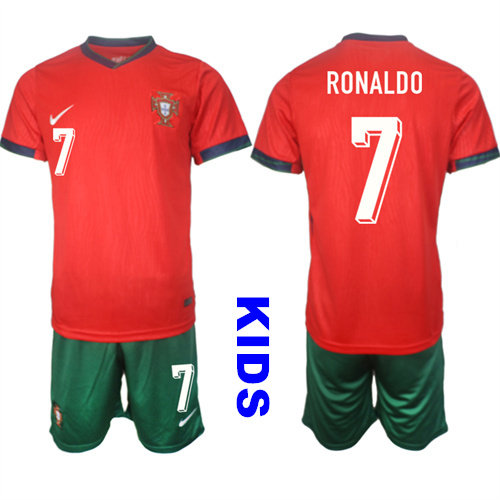 Youth Portugal #7 RONALDO 2024-25 Home Kids Soccer Suit Jersey