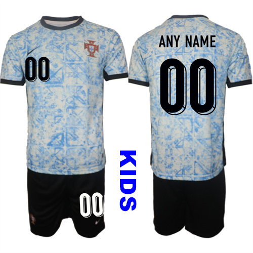 Youth Portugal Custom Any Name And number 2024-25 Away Kids Soccer Suit Jersey