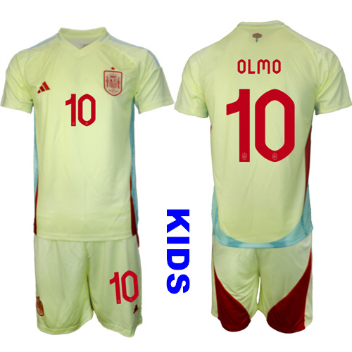 Youth Spain #10 OLMO 2024-25 Away Kids Soccer Suit Jersey