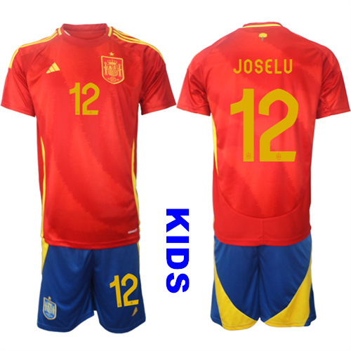 Youth Spain #12 JOSELU 2024-25 Home Kids Soccer Suit Jersey