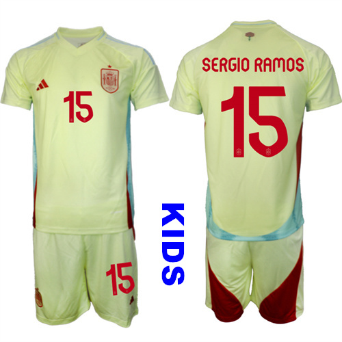 Youth Spain #15 SERGIO RAMOS 2024-25 Away Kids Soccer Suit Jersey