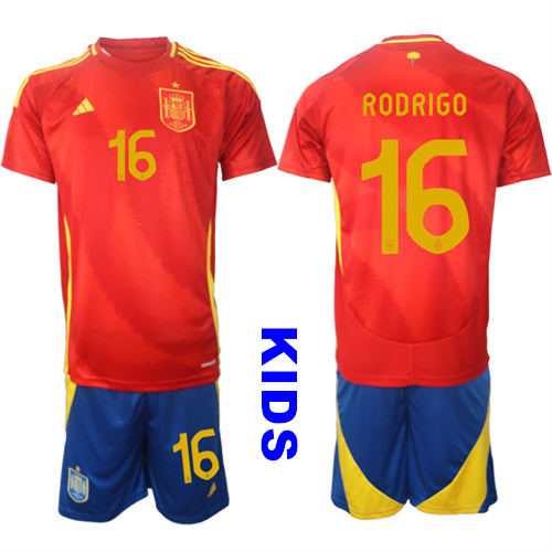 Youth Spain #16 RODRIGO 2024-25 Home Kids Soccer Suit Jersey