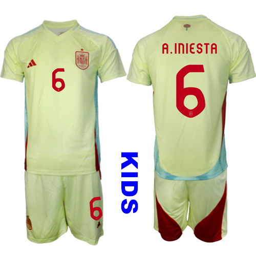 Youth Spain #6 A.INIESTA 2024-25 Away Kids Soccer Suit Jersey