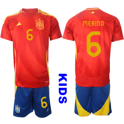 Youth Spain #6 MERINO 2024-25 Home Kids Soccer Suit Jersey