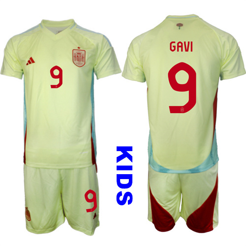 Youth Spain #9 GAVI 2024-25 Away Kids Soccer Suit Jersey