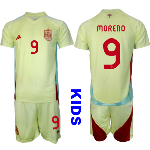 Youth Spain #9 MORENO 2024-25 Away Kids Soccer Suit Jersey