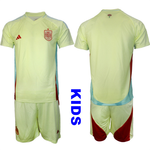 Youth Spain Blank 2024-25 Away Kids Soccer Suit Jersey