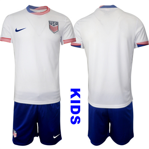 Youth United States Blank 2024-25 Home Kids Soccer Suit Jersey