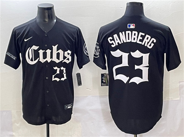 Men's Chicago Cubs #23 Ryne Sandberg Black 'Gothic North Side Edition' Vapor Premier Limited Stitched Baseball Jersey
