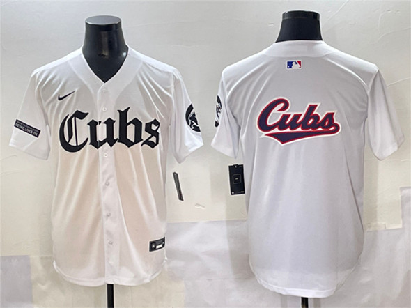 Men's Chicago Cubs Team Big Logo White 'Gothic North Side Edition' Vapor Premier Limited Stitched Baseball Jersey