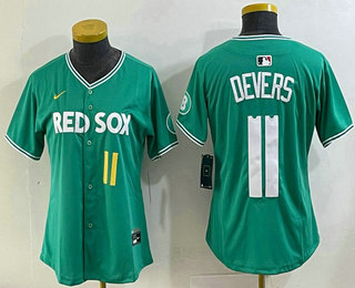 Women's Boston Red Sox #11 Rafael Devers Green 2025 City Connect Player Name Limited Jersey