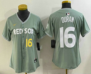 Women's Boston Red Sox #16 Jarren Duran Light Green 2025 City Connect Player Name Limited Jersey