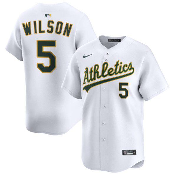 Men's Oakland Athletics #5 Jacob Wilson White 2024 Home Limited Stitched Jersey