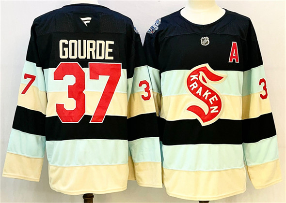 Men's Seattle Kraken #37 Yanni Gourde Deep Sea Blue Winter Classic With A Patch Stitched Hockey Jersey