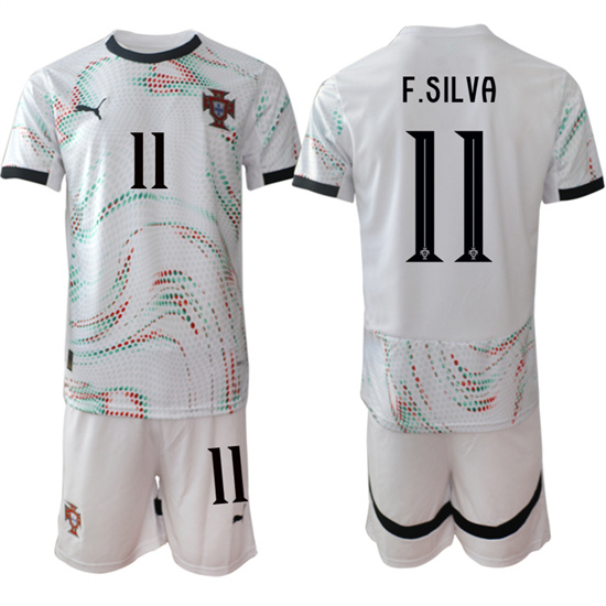 Men's Portugal #11 F.SILVA 2025-26 Away White Soccer Suit Jersey