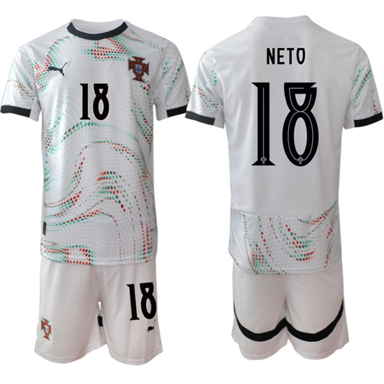 Men's Portugal #18 NETO 2025-26 Away White Soccer Suit Jersey