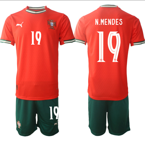 Men's Portugal #19 N.MENDES 2025-26 Home Red Soccer Suit Jersey