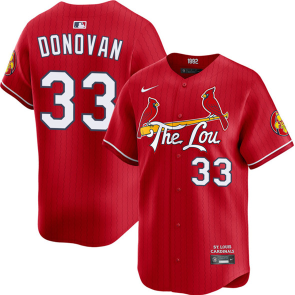 Men's St. Louis Cardinals #33 Brendan Donovan Red 2024 City Connect Limited Stitched Baseball Jersey
