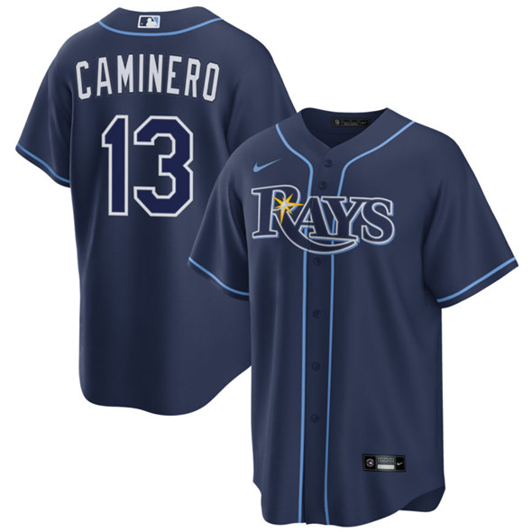 Men's Tampa Bay Rays #13 Junior Caminero Navy Cool Base Stitched Baseball Jersey
