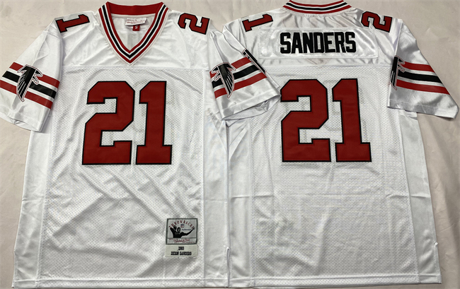 Men's Atlanta Falcons #21 Deion Sanders White Throwback Football Stitched Jersey