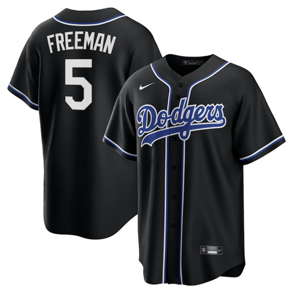 Men's Los Angeles Dodgers #5 Freddie Freeman Black Lights Out Limited Stitched Baseball Jersey