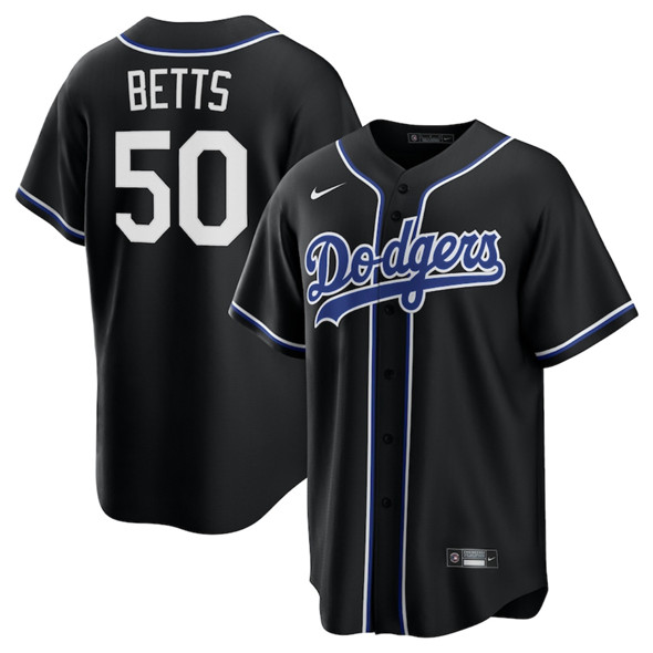 Men's Los Angeles Dodgers #50 Mookie Betts Black Lights Out Limited Stitched Baseball Jersey